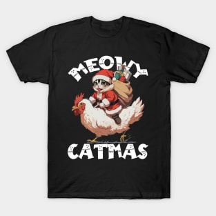 Meowy Catmas, Funny Cute Cat on a Chicken T-Shirt